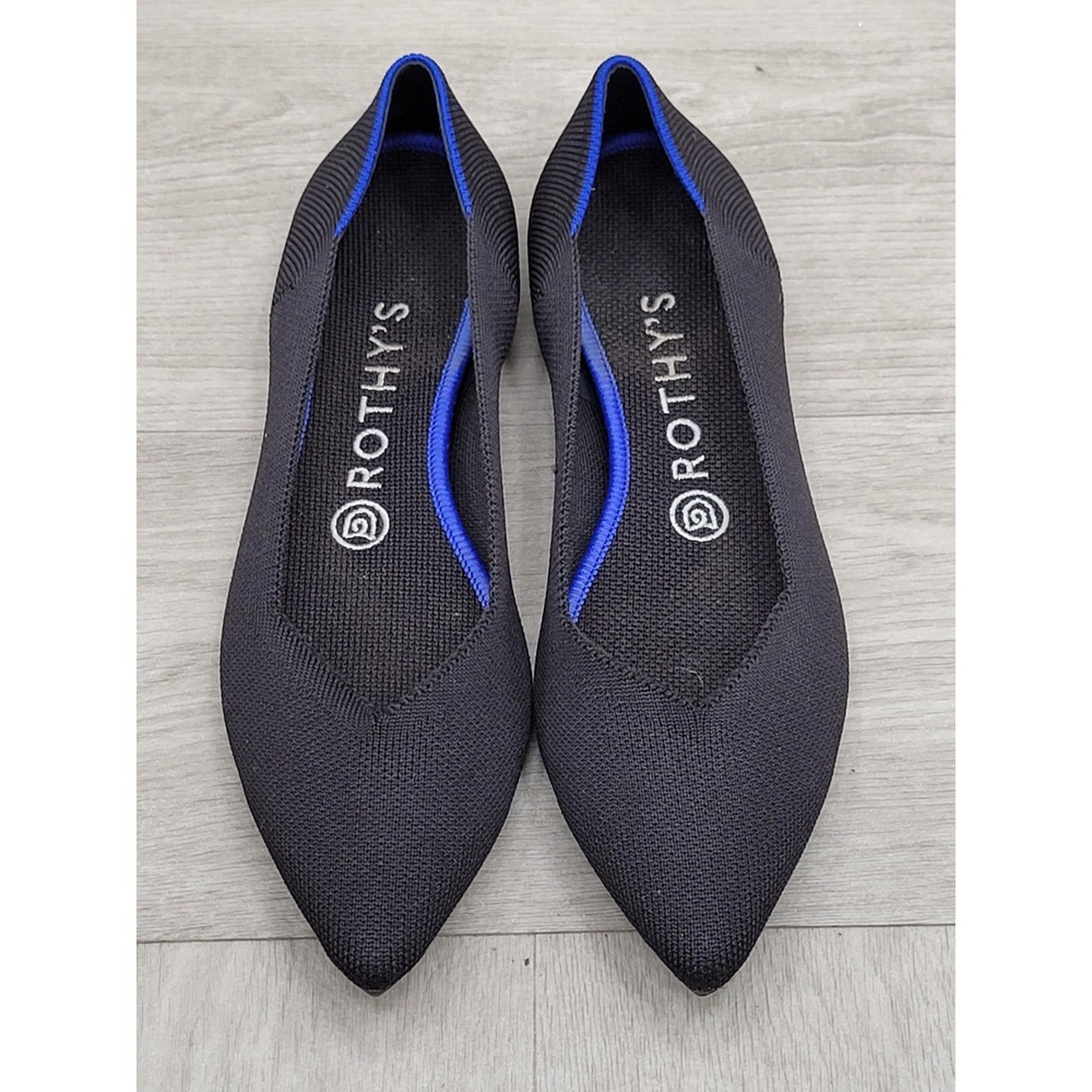 Rothy's Pointed Toe Flats Black Knit Shoes Women's US 8 Removable Insoles